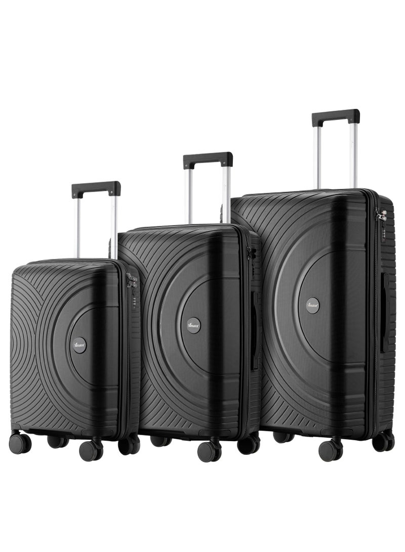 SENATOR Unisex PP Fashion Trolley Luggage Set Lightweight Hard-Shell Spinner luggage with 4 Double Spinner Wheel and 3-Digit Combination Lock KH1010 Black - Image 1